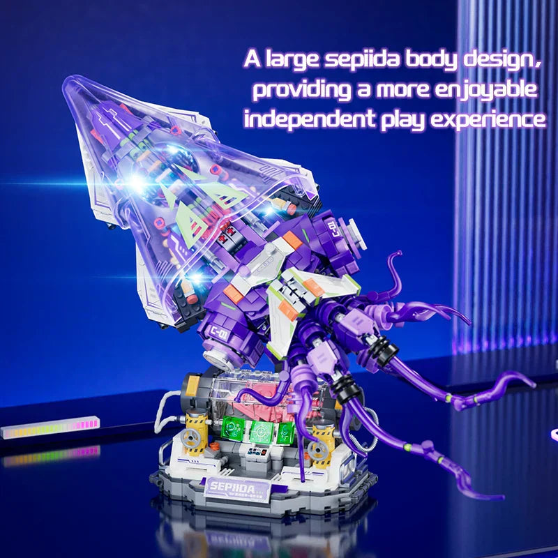 Silver Blade Mechanical Squid - LED Building Block Model