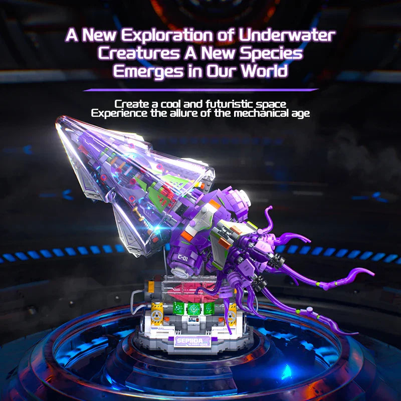 Silver Blade Mechanical Squid - LED Building Block Model