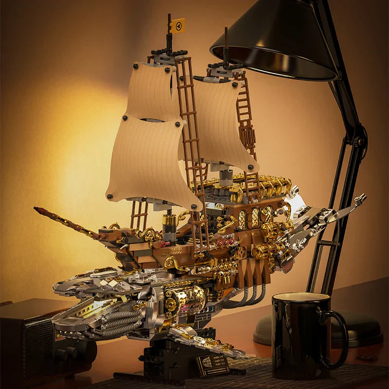 Steam Whale Mechanical Sailboat - Retro Building Block Set
