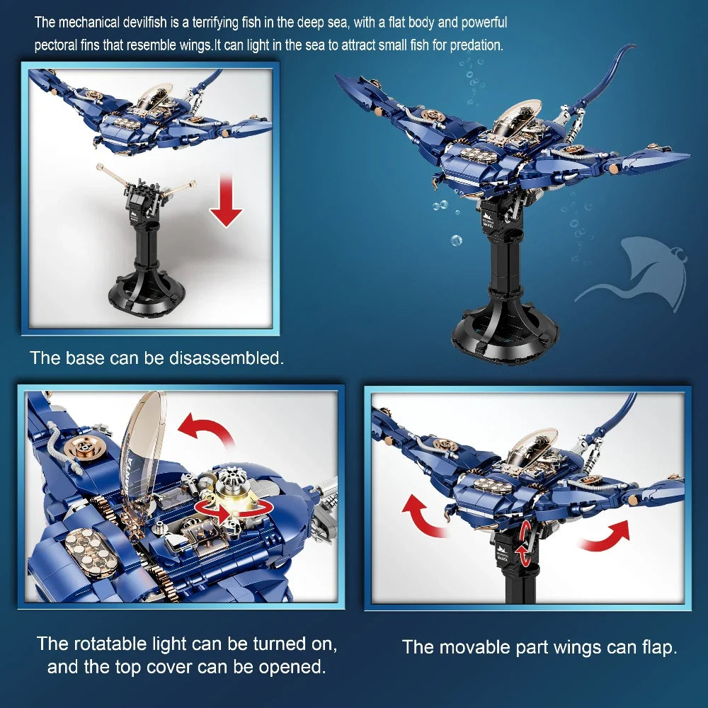 Mechanical Manta Ray - Light-Up MOC Building Blocks Set