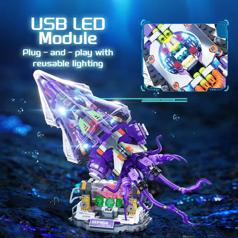 Silver Blade Mechanical Squid - LED Building Block Model