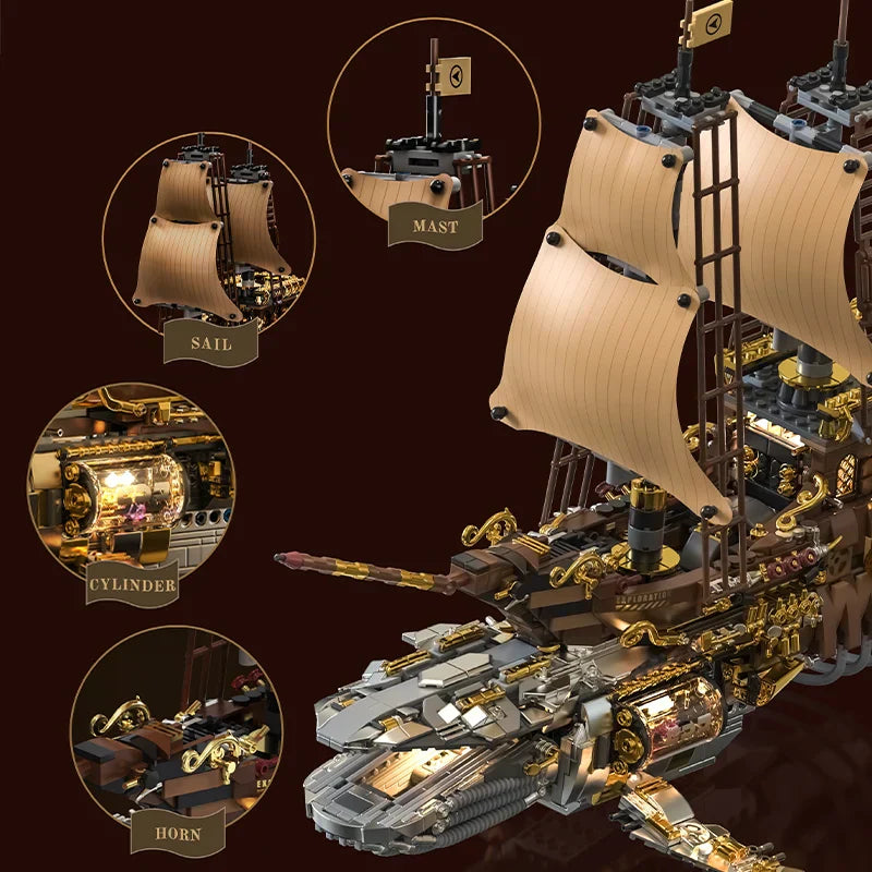 Steam Whale Mechanical Sailboat - Retro Building Block Set