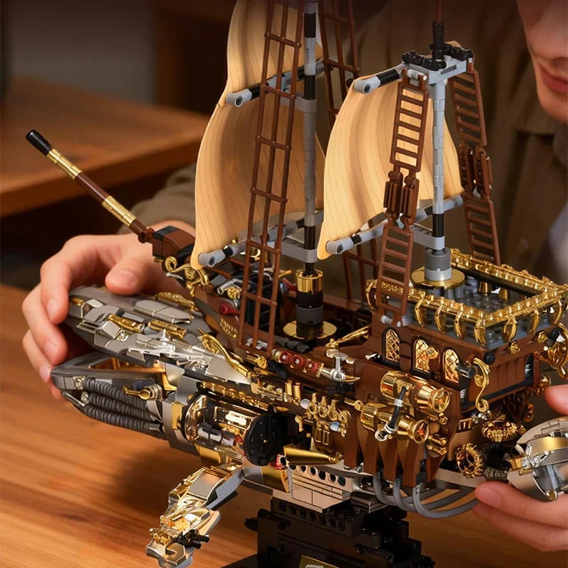 Steam Whale Mechanical Sailboat - Retro Building Block Set