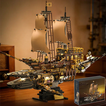 Steam Whale Mechanical Sailboat - Retro Building Block Set