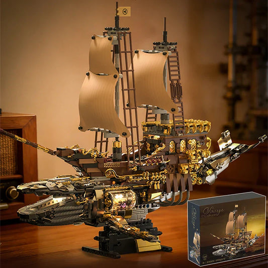 Steam Whale Mechanical Sailboat - Retro Building Block Set