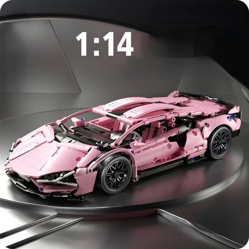 Aero-Pink 1:14 Tech Racing Car - 1299pc Building Block Set
