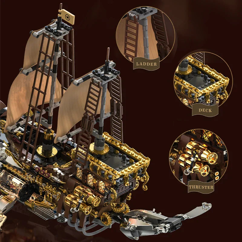 Steam Whale Mechanical Sailboat - Retro Building Block Set